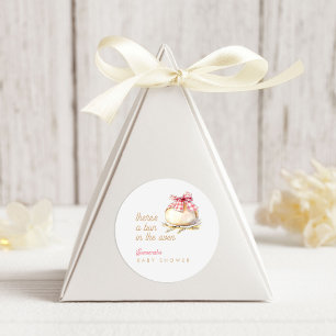 Baby in de Oven Roze Gingham Strik Baby Shower Ronde Sticker