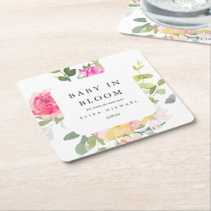 Baby in de Waterverf Bloom Floral Baby shower Kartonnen Onderzetters