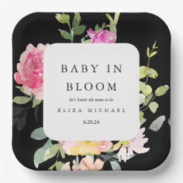 Baby in de Waterverf Bloom Floral Baby shower Papieren Bordje