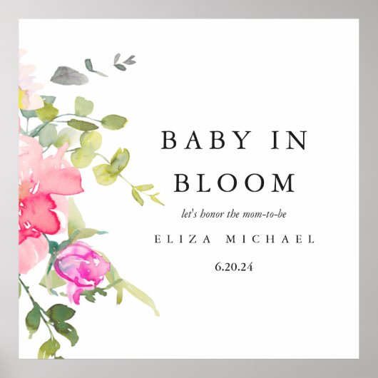 Baby in de Waterverf Bloom Floral Baby shower Poster (Voorkant)