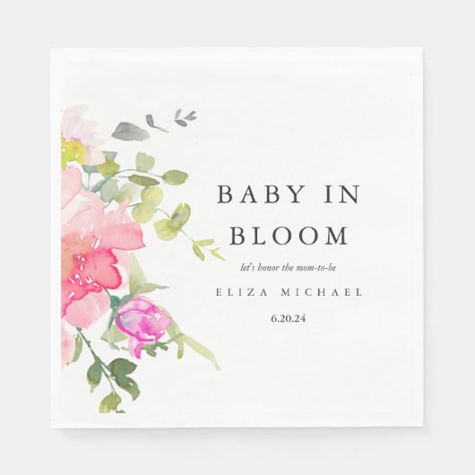Baby in de Waterverf Bloom Floral Baby shower Servet (Voorkant)