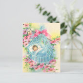 Baby in een blauwe mand briefkaart (Staand voorkant)