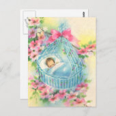Baby in een blauwe mand briefkaart (Voorkant / Achterkant)