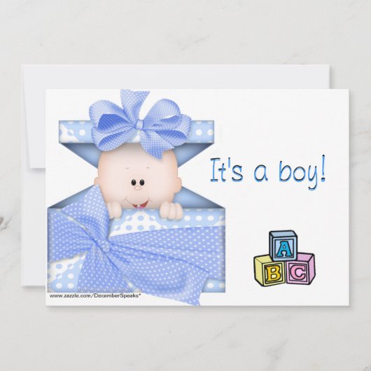 Baby in een cadeaudoos blauw kaart (Voorkant)