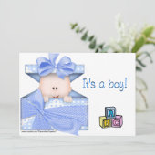 Baby in een cadeaudoos blauw kaart (Staand voorkant)