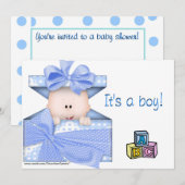 Baby in een cadeaudoos blauw kaart (Voorkant / Achterkant)