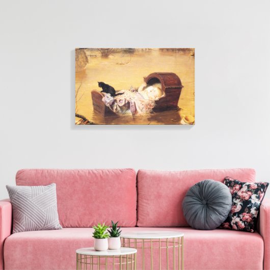 Baby in een kinderbedje tijdens een overstroming ( canvas afdruk (Insitu (Woonkamer))