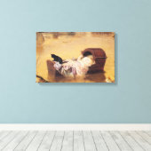 Baby in een kinderbedje tijdens een overstroming ( canvas afdruk (Insitu (Houten vloer))