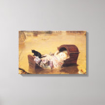 Baby in een kinderbedje tijdens een overstroming (