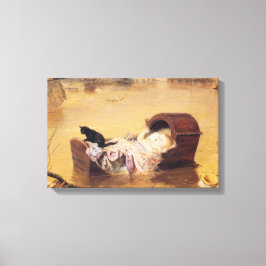 Baby in een kinderbedje tijdens een overstroming ( canvas afdruk