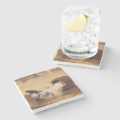 Baby in een kinderbedje tijdens een overstroming ( stenen onderzetter (Zijkant)