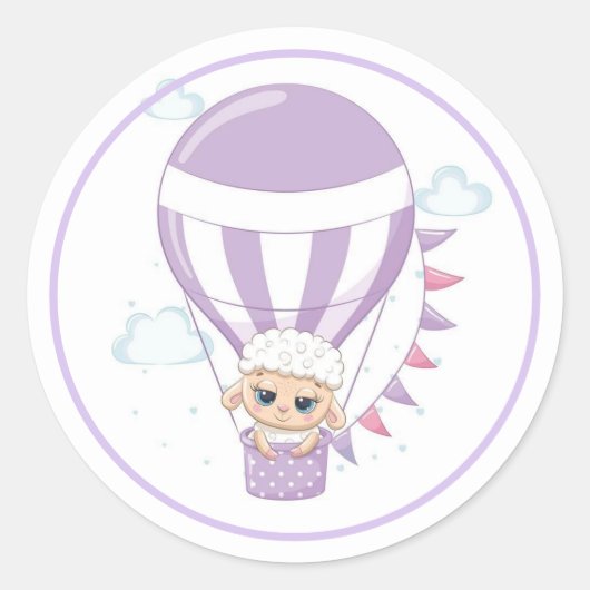 Baby in een Paarse warmluchtballon Ronde Sticker (Voorkant)