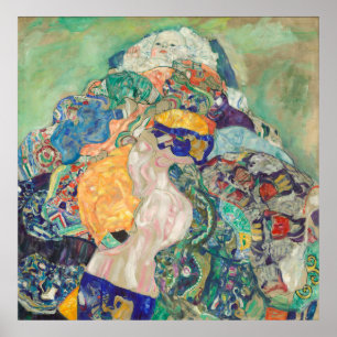 Baby in een slede door Gustav Klimt Poster
