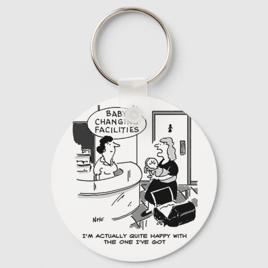 Baby in een winkel. Funny Cartoon Sleutelhanger (Voorkant)