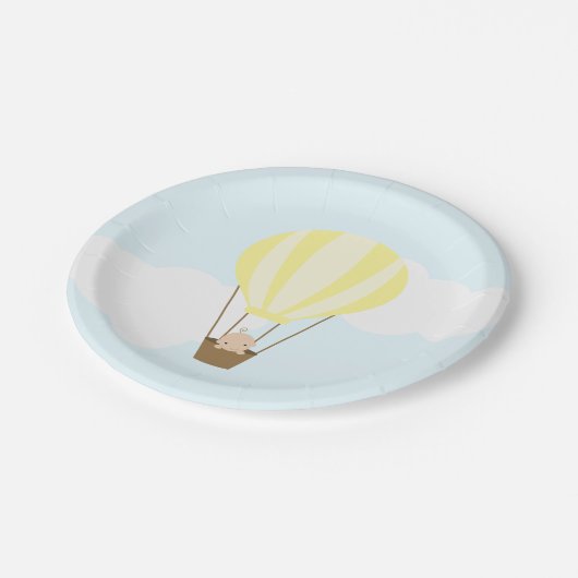 Baby in Geel Hot Air Ballon Baby shower Papieren Bordje (Gekanteld)