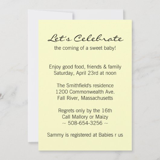 Baby in gele Tulip Baby shower Uitnodiging (Achterkant)