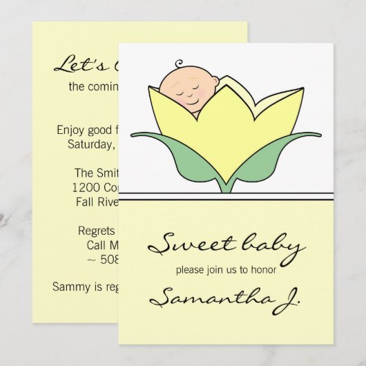 Baby in gele Tulip Baby shower Uitnodiging (Voorkant / Achterkant)