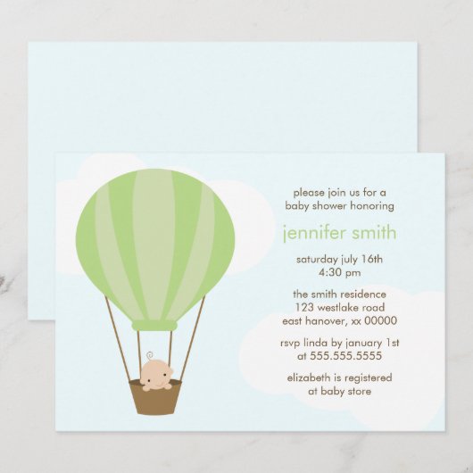 Baby in groene ballon kaart (Voorkant / Achterkant)