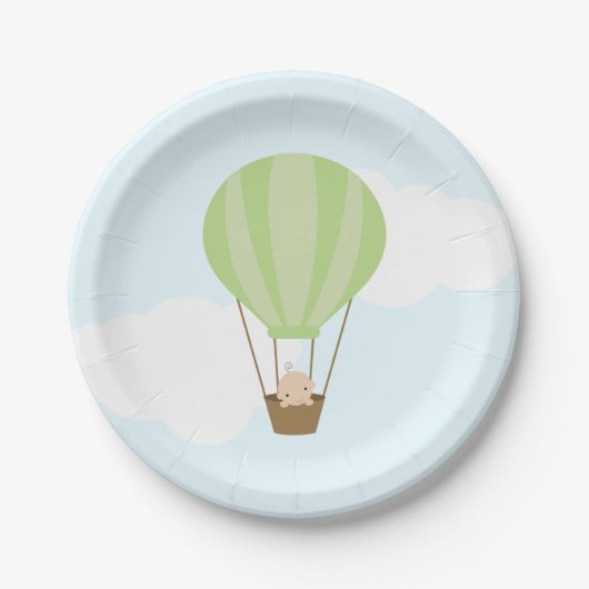 Baby in Groene Hete Luchtballon Baby shower Papieren Bordje (Voorkant)