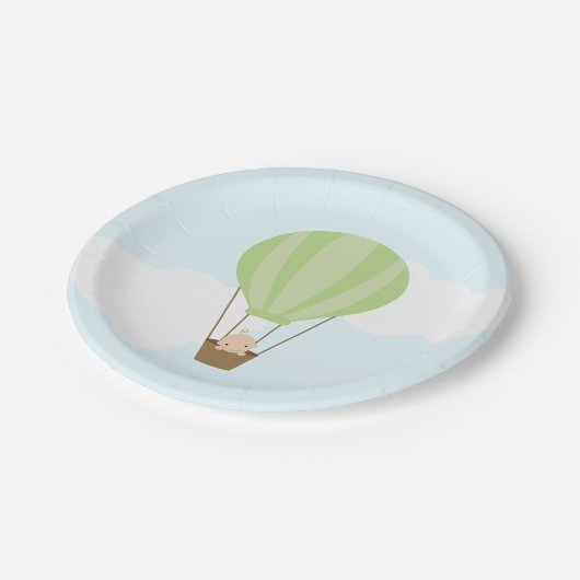 Baby in Groene Hete Luchtballon Baby shower Papieren Bordje (Gekanteld)