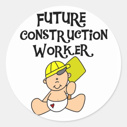 Baby in Hardhat Bouw Ronde Sticker (Voorkant)