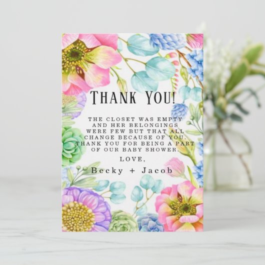 Baby in het Baby shower Bloom Bedankt voor je kaar (Staand voorkant)