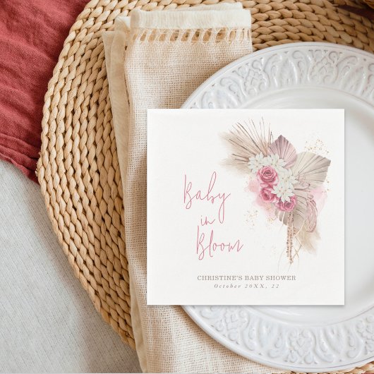 Baby in het Baby shower Bloom Boho Pink Roses Servet