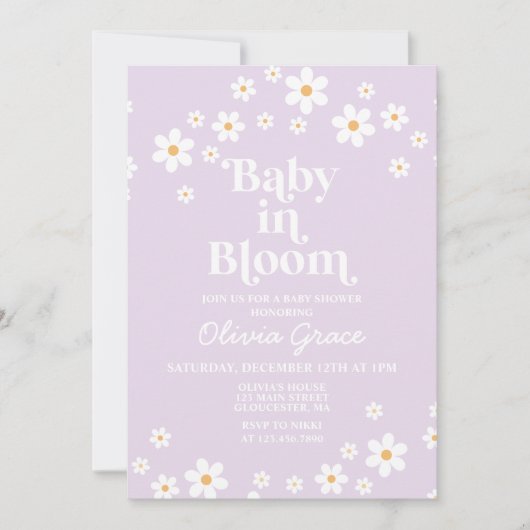 Baby in het Baby shower Bloom Daisy Lavender Retro Kaart (Voorkant)