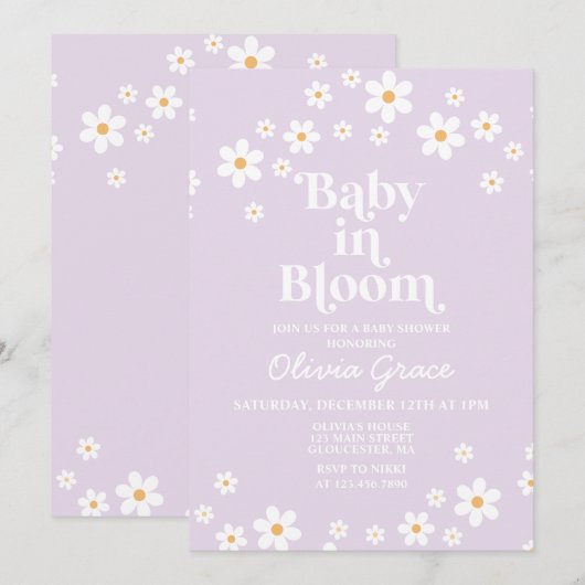 Baby in het Baby shower Bloom Daisy Lavender Retro Kaart (Voorkant / Achterkant)