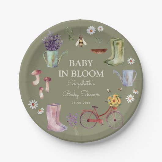 Baby in het Baby shower Bloom Garden Papieren Bordje (Voorkant)