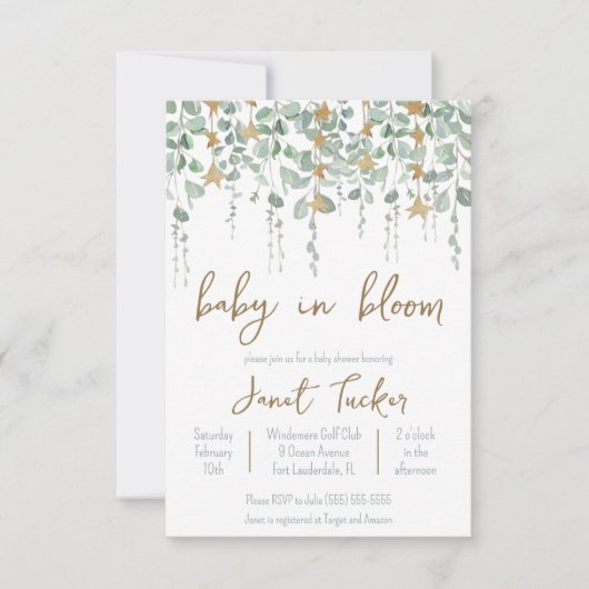 Baby in het Baby shower Bloom Greenery en Stars Kaart (Voorkant)