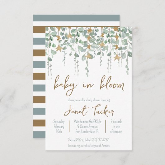 Baby in het Baby shower Bloom Greenery en Stars Kaart (Voorkant / Achterkant)