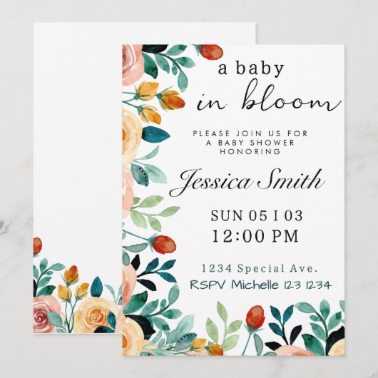 Baby in het Baby shower Bloom Invite Kaart (Voorkant / Achterkant)