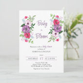 Baby in het Baby shower Bloom Paarse roze bloemen Kaart (Staand voorkant)