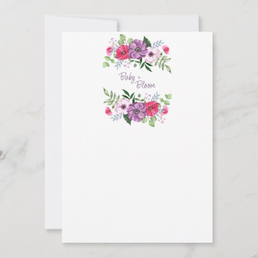 Baby in het Baby shower Bloom Paarse roze bloemen Kaart (Achterkant)