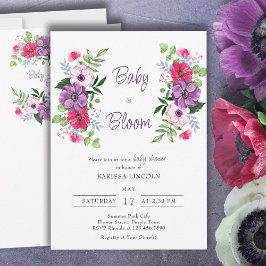 Baby in het Baby shower Bloom Paarse roze bloemen Kaart