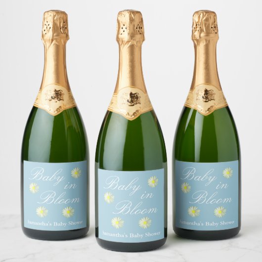 Baby in het Baby shower Bloom Sparkling Wijnetiket (Flessen)