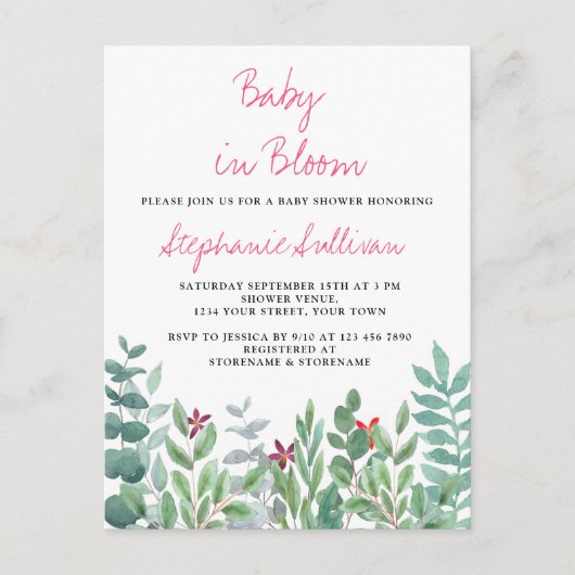 Baby in het Baby shower van Bloom Eucalyptus Green Aankondigingskaart (Voorkant)
