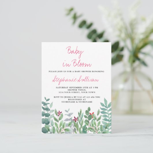 Baby in het Baby shower van Bloom Eucalyptus Green Aankondigingskaart (Staand voorkant)
