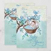  Baby in het Baby shower van mandje en vogelkookpl Kaart (Voorkant / Achterkant)