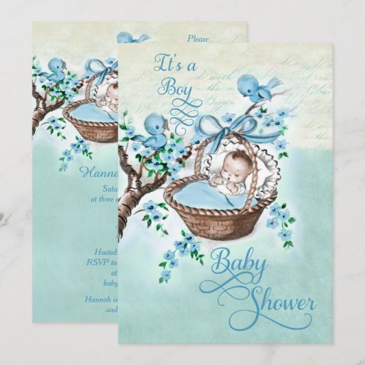  Baby in het Baby shower van mandje en vogelkookpl Kaart (Voorkant / Achterkant)