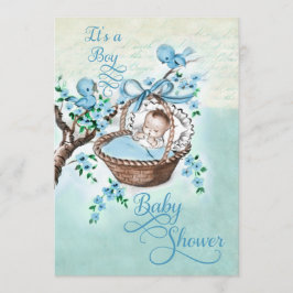 Baby in het Baby shower van mandje en vogelkookpl Kaart