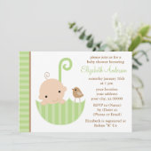 Baby in het Groene Umbrella-Baby shower Kaart (Staand voorkant)