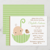 Baby in het Groene Umbrella-Baby shower Kaart (Voorkant / Achterkant)