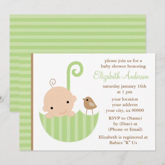 Baby in het Groene Umbrella-Baby shower Kaart (Voorkant / Achterkant)