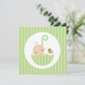 Baby in het Groene Umbrella-Baby shower Kaart (Staand voorkant)