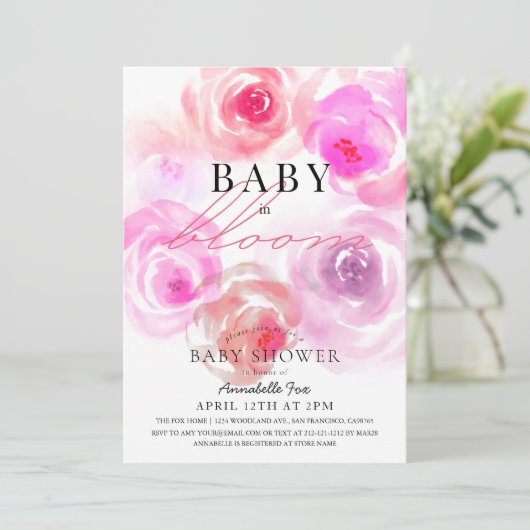 Baby in het Roos Baby shower van de Waterverf van  Kaart (Staand voorkant)