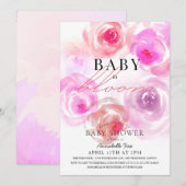 Baby in het Roos Baby shower van de Waterverf van  Kaart (Voorkant / Achterkant)