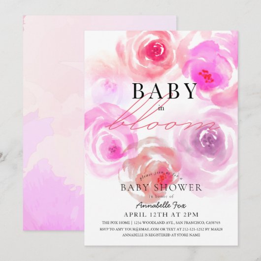 Baby in het Roos Baby shower van de Waterverf van  Kaart (Voorkant / Achterkant)