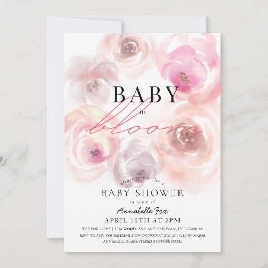 Baby in het Roos Baby shower van de Waterverf van  Kaart (Voorkant)